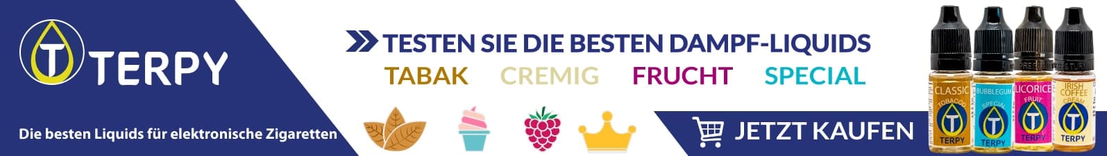 Banner Terpy Probieren Sie die besten Dampfliquids für e-Zigarette