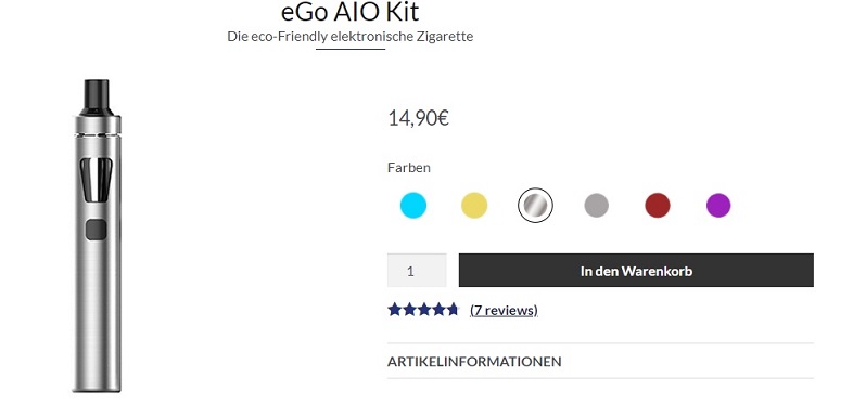 Die preiswerte elektronische Zigarette ego aio kit
