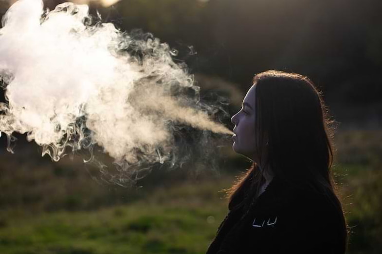 Mädchen vaping im Freien | Terpy