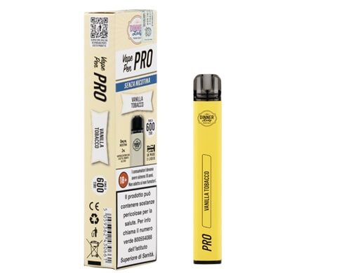 Verpackung der Dinner Lady Vape Pen Einweg-E-Zigarette mit Vanille-Tabakgeschmack ohne Nikotin
